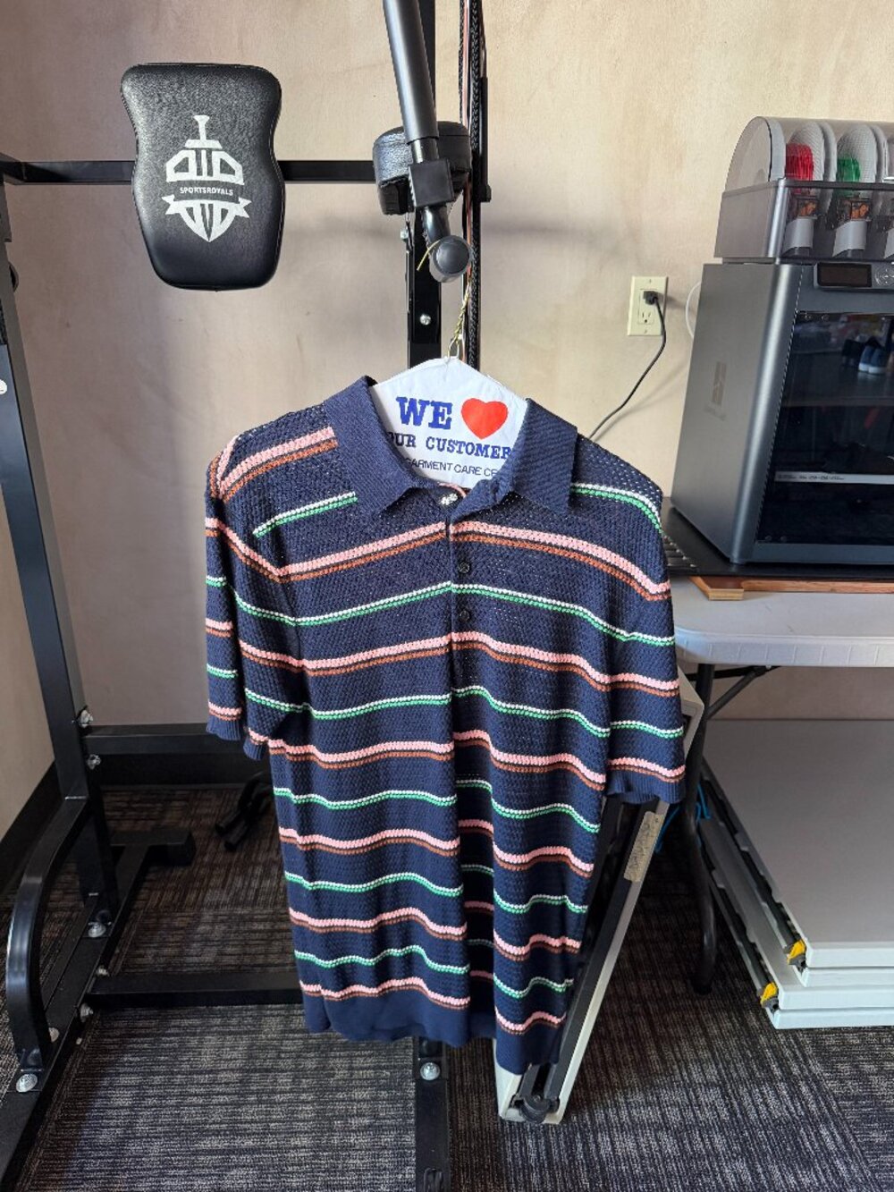Scotch & Soda Men’s Navy Textured Knit Multicolor Striped Polo Size L